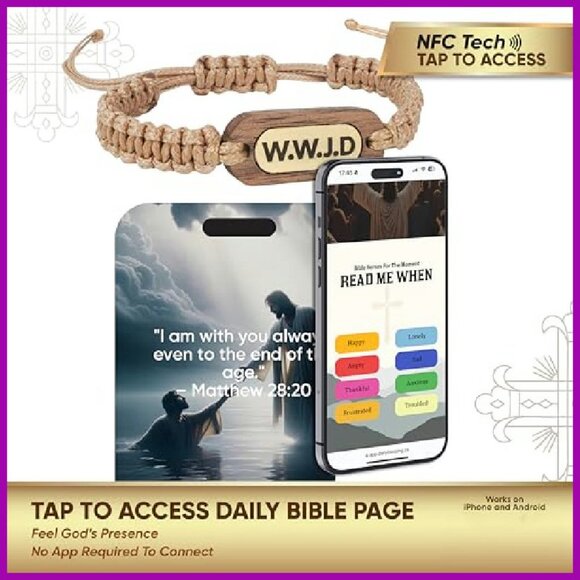 NFC Bible Verse Bracelet Adjustable Waterproof Christian Gift - Picture 3 of 8